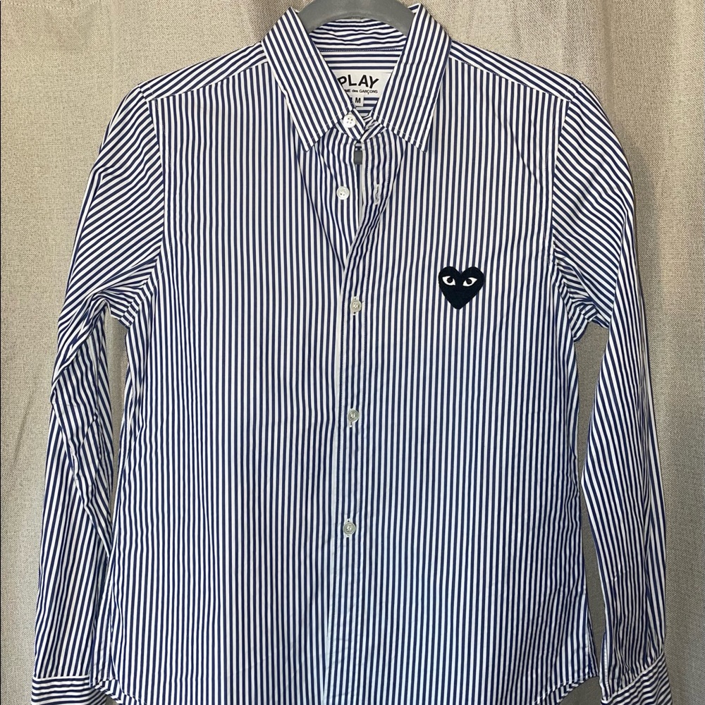 Comme des Garçons PLAY Heart Striped Poplin Shirt (fits like a small)